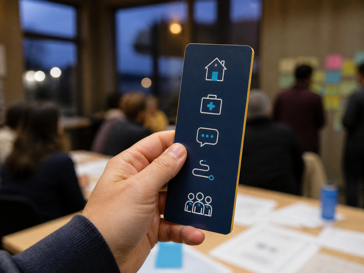 A disaster action card held in one hand