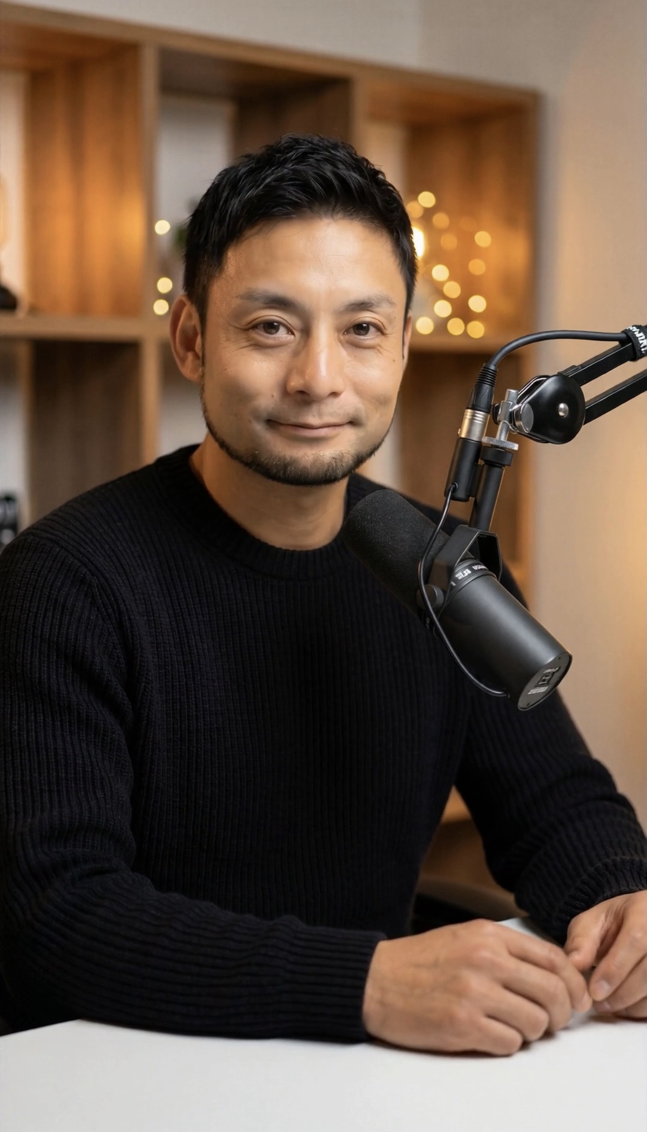 Hiroyuki Kobayashi speaking beside a microphone